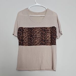 SHEIN Tan Leopard Print Short Sleeve Top